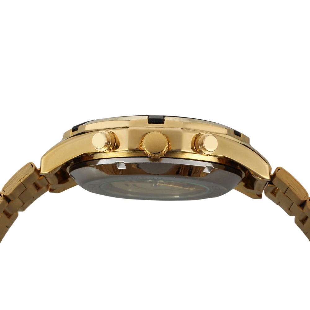 Full Golden Steampunk Men Skeleton Mechanical Automatic Casual Wrist Watches for Men