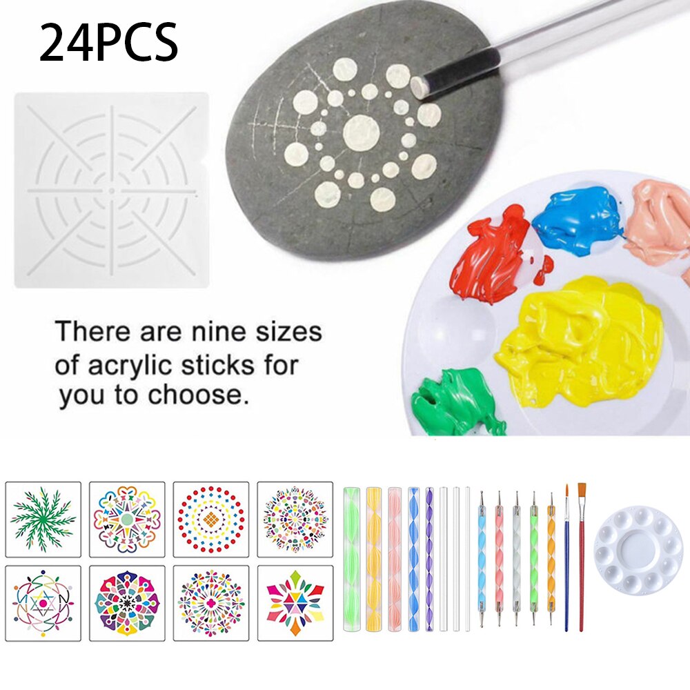 24 Piece Acrylic Rock Dotting Tool Art Painting Tools Set DIY Stencil Painting Kit Dotting Tools Pens Brushes