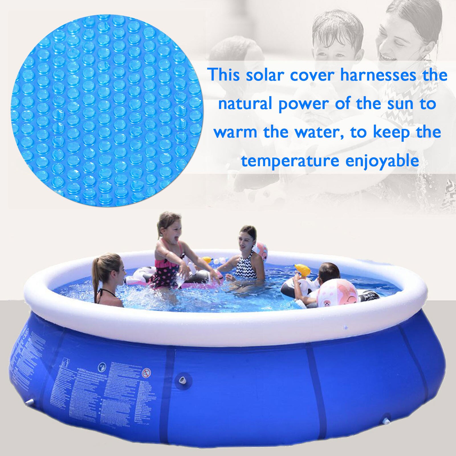 15ft Round Pool Solar Cover Rainproof Dust Covers Round Bubbles Protection Cloth for Inflatable Swimming Pool Above Ground Pool