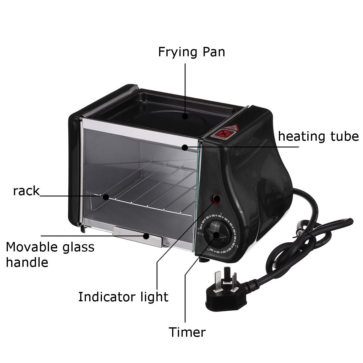 2 in 1 1.5L Mini Electric Baking Bakery Roast Oven Grill Fried Eggs Omelette Frying Pan Breakfast Machine Bread Maker Toaster