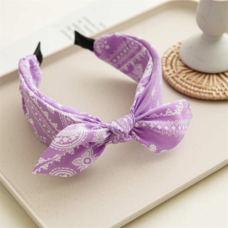 Bandana de Cachemira a la para mujer, diademas con lazo anudado, turbante con Orejas de conejo, diadema, accesorios para el cabello para niña: Morado
