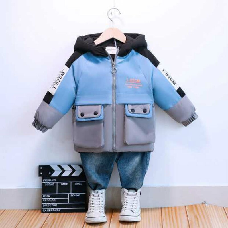 Jongens Winterjas Warme Jas Kleding Dikke Parka Kinderen Winter Jassen Kids Brief Afdrukken Bovenkleding Voor 2-8years: blue / 120