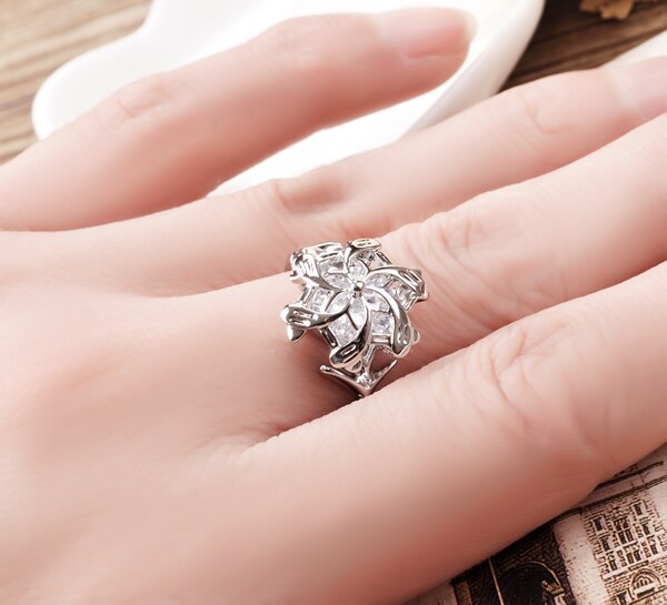Fine smykker kvinner 925 ringer i sterling sølv lotr the galadriel nenya zircon ennagement vielsesring