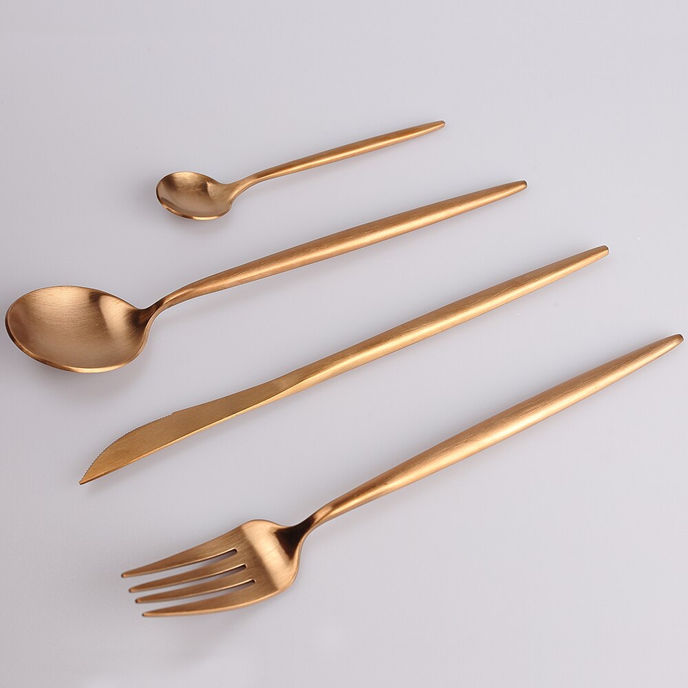 4 Stck einstellen Edelstahl Besteck einstellen Luxus Geschirr 10 Farben Erhältlich Gabel Messer Nachtisch Geschirr Gold Silber Schwarz: Rose golden