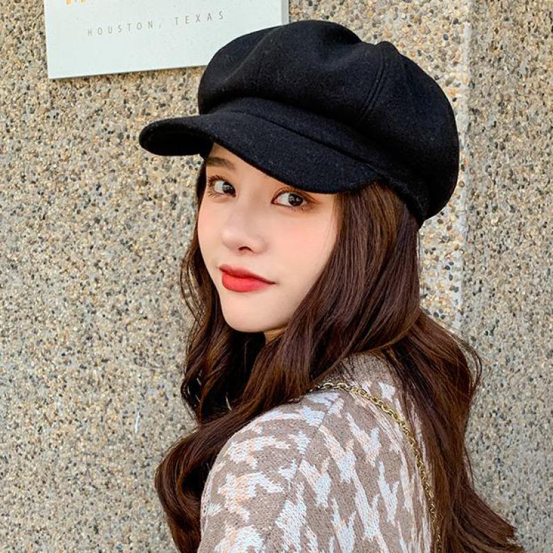 YQYXCY Winter Hats For Women Thickened Warm Beret Octagonal Hat Female Retro Painter Cap Solid Color Newsboy Cap Gorras Korean