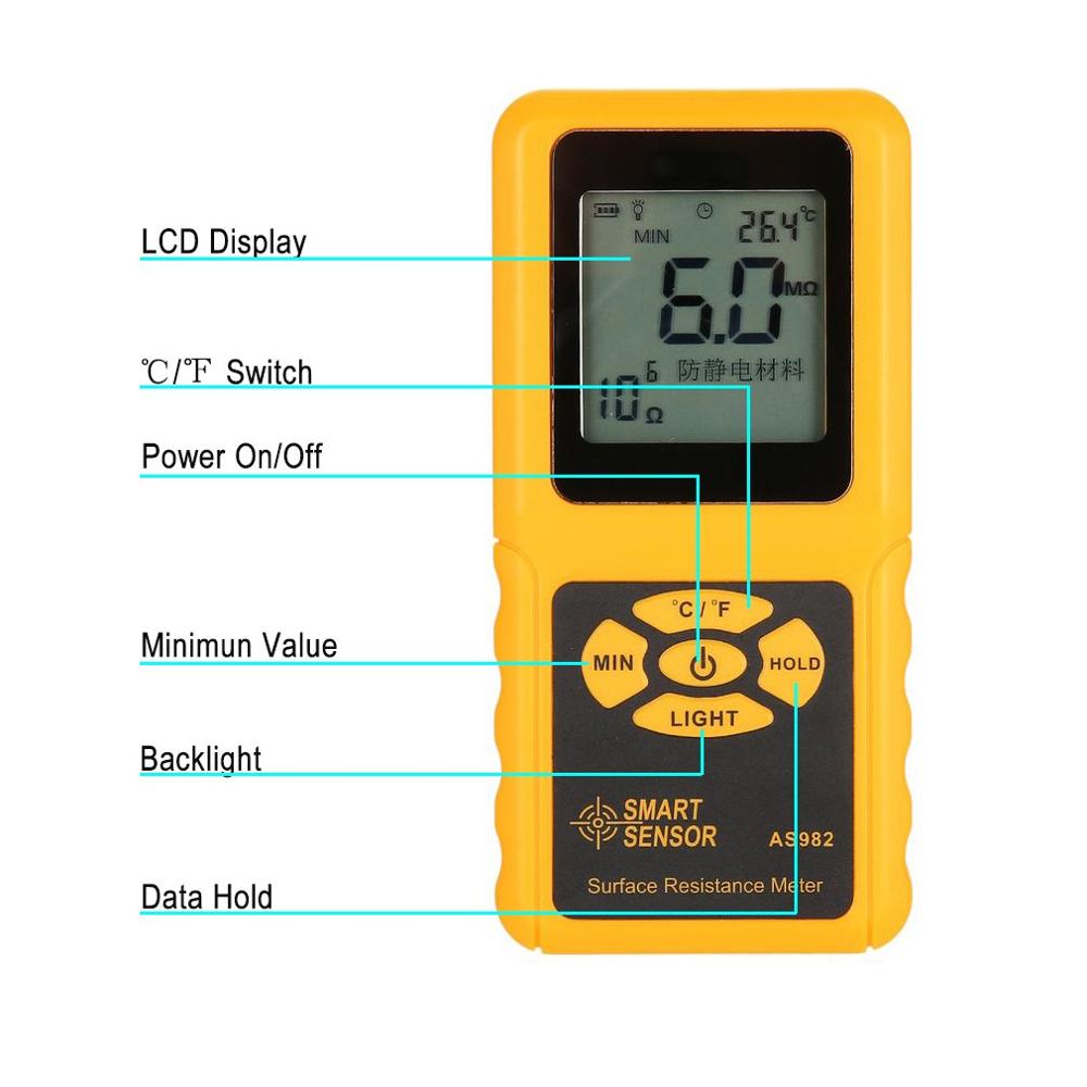 Portable surface resistance meter tester Handheld Earth Resistance Meter Data Holding function LCD display