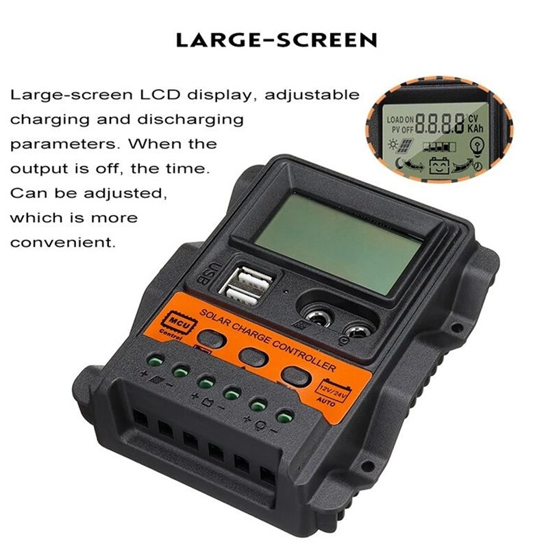 Auto Solar Charge Controller PWM Controller LCD Display Dual USB 5V Output Solar Panel Charger Regulator
