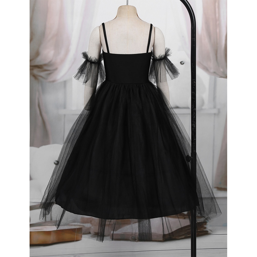 Children Girls Ballet Tutu Dress Romantic Style Tutu Ballet Dance Costumes Ballerina Dress Long Dress with Ruffled Arm Sleeves