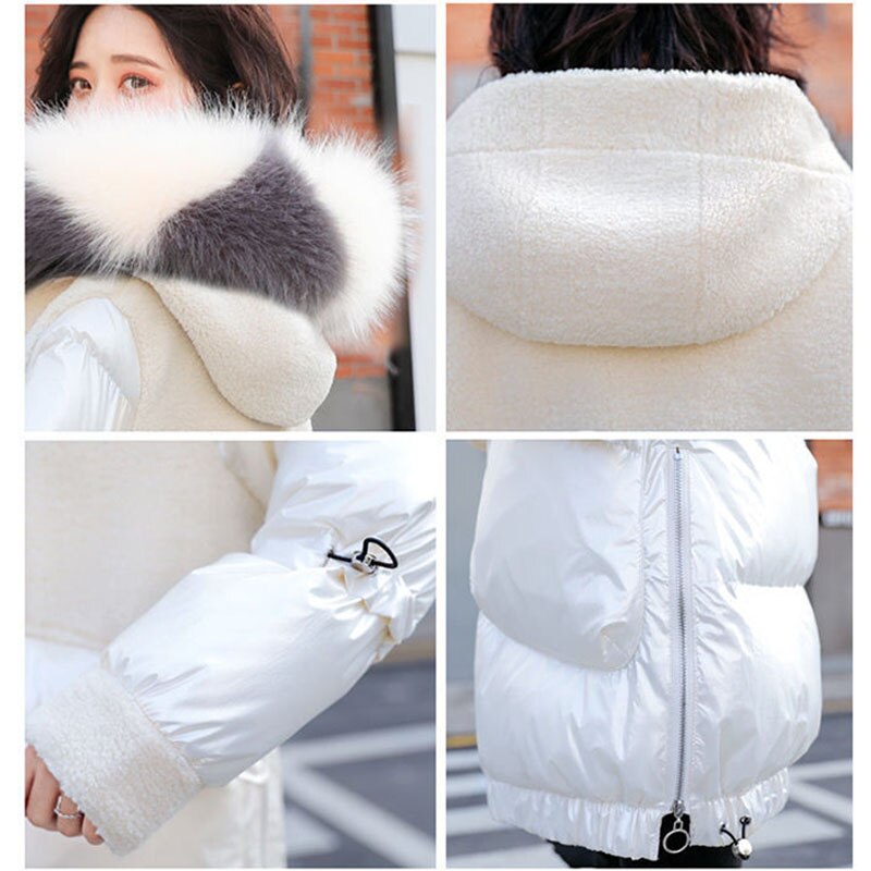 Vinter stor pälskrage parkas jacka dam tjock varm jacka kappa långa vinterjackor plus size dam vadderad överrock