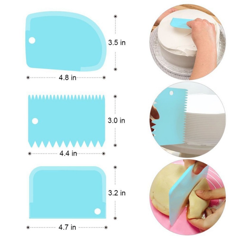 3 st/set plast degkniv bakning bakverk verktyg glasyr fondant skrapa dekorera vanliga släta spatlar skärare tårtverktyg