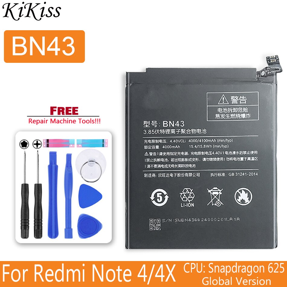 Bateria bm47 para xiaomi redmi 4x 3 3s 3pro/redmi 5 plus 5a/redmi note 4 4x bataria 5a 3 pro bm 47 46 bn 41 43 bm46 bn41 bn43: BN43-Note4 4X 32G