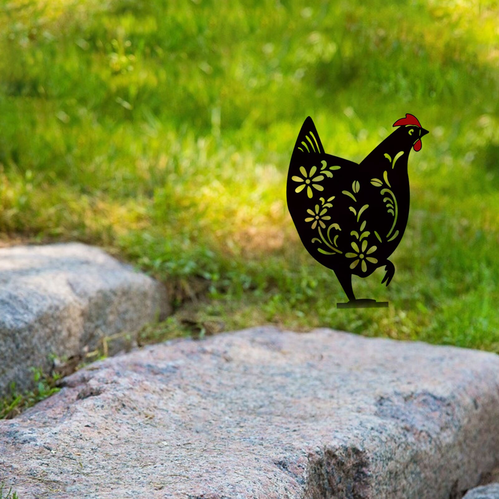 Easter Chicken Yard Art Garden Hen Chick Statues Set Backyard Lawn Stakes Hen Yard Decor Cock Statues Decoration Ornament