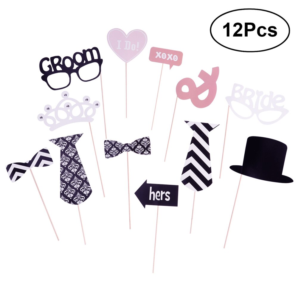 12pcs Wedding Party Decoration Photo Booth Props Photobooth Kits: Default Title