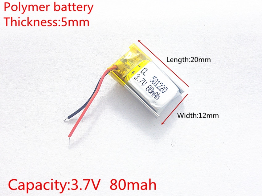 PLIB de 3,7 V,80mAH, 501220 (batería de iones de litio de polímero/Li-ion) para reloj inteligente, GPS,mp3,mp4, teléfono móvil, altavoz