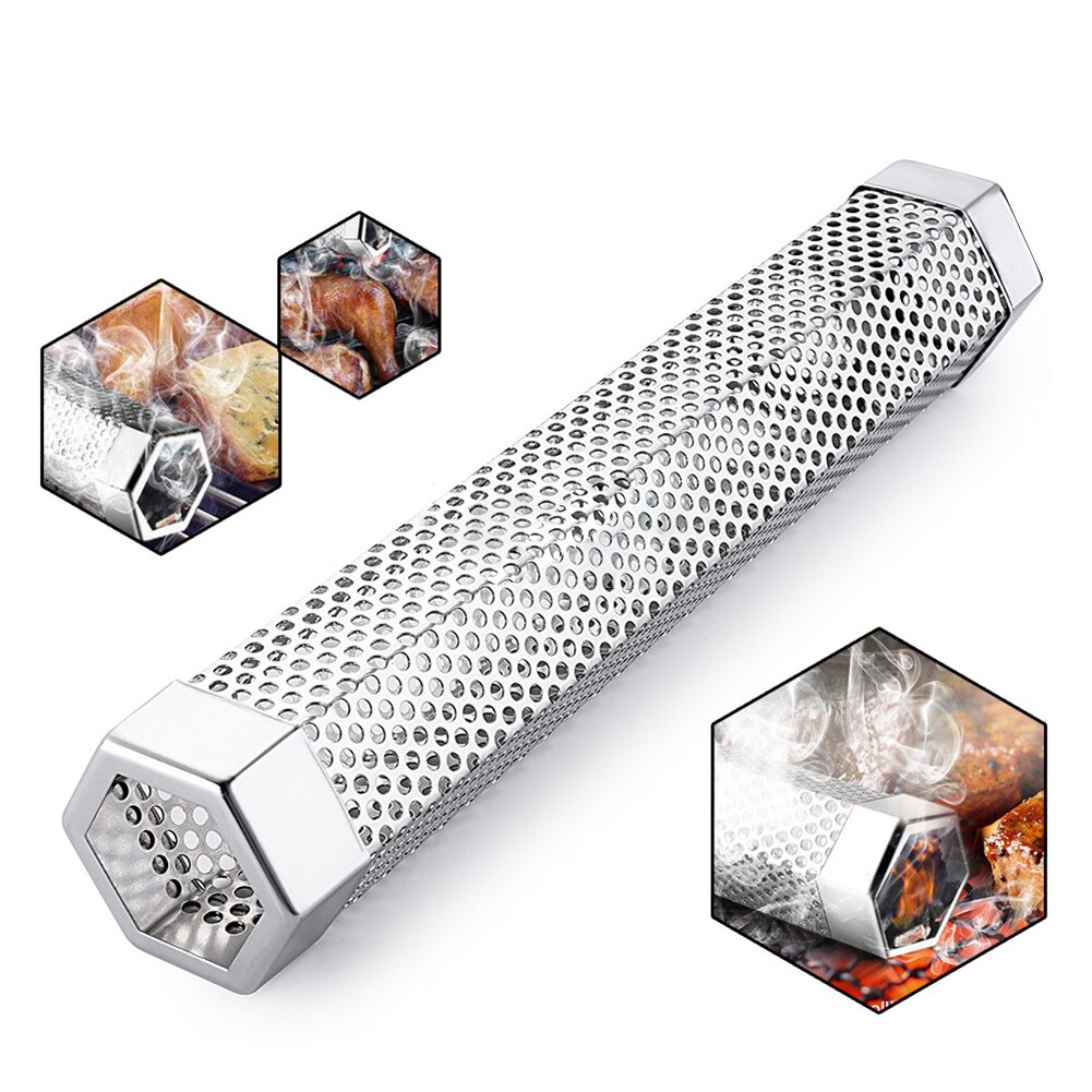 Stainless Steel Hexagon Tube Barbecue Meat Grilling Stove Wood Chips Smoker Tube Box Outdoor Household BBQ Accessories