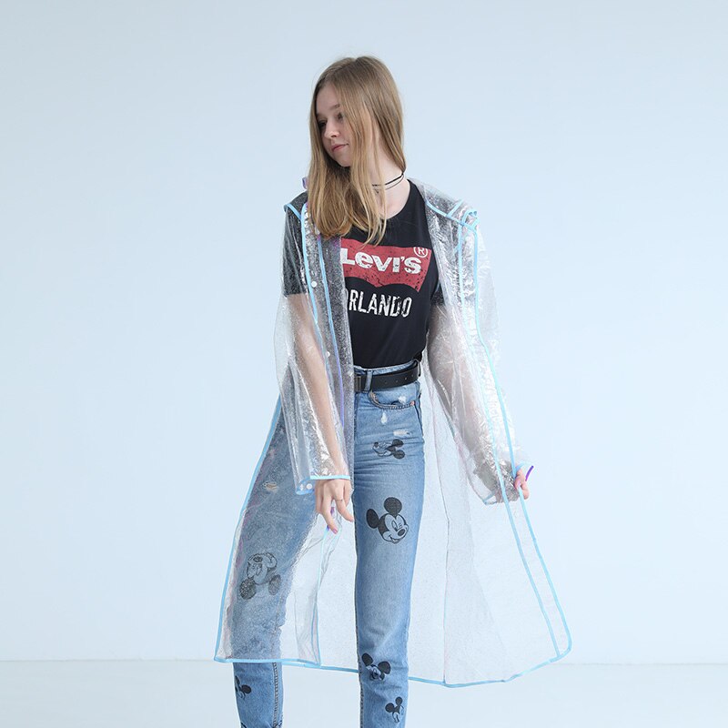 Imperméable Transparent réfléchissant imperméable femmes adulte veste longue coréenne randonnée en plein air imperméable équitation lumière vêtements de pluie: Blue / XXL