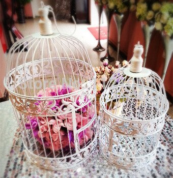 14x2 5/19X35Cm Handgemaakte Antieke Witte Metalen Decoratieve Bruiloft Vogelkooi Set Bruiloft Decoratie Bruiloft Gunsten en