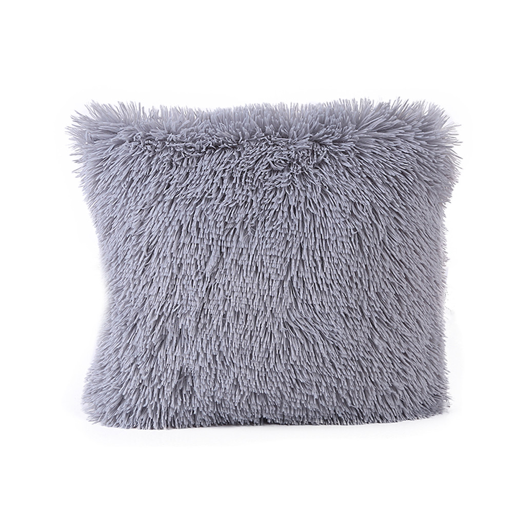 Pluizige Zachte Pluche Vierkante Kussen Huiselijke Comfortabele Kussens Geval Bank Taille Sierkussen Cover Home Decoratieve Kussensloop: Gray
