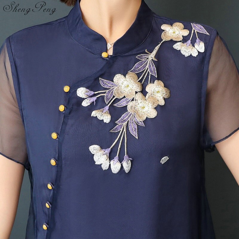 Vestido Qipao largo estilo Cheongsams, vestido tradicional chino de talla grande, flores de verano, Vintage, túnicas orientales V922