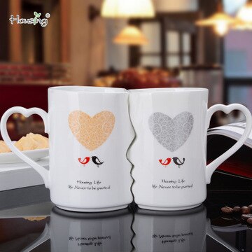 OUSSIRRO 2 Pçs/set Casal Beijo Caneca de Cerâmica Xícara de Café Criativo Presente de Aniversário de Casamento Dia Dos Namorados: B