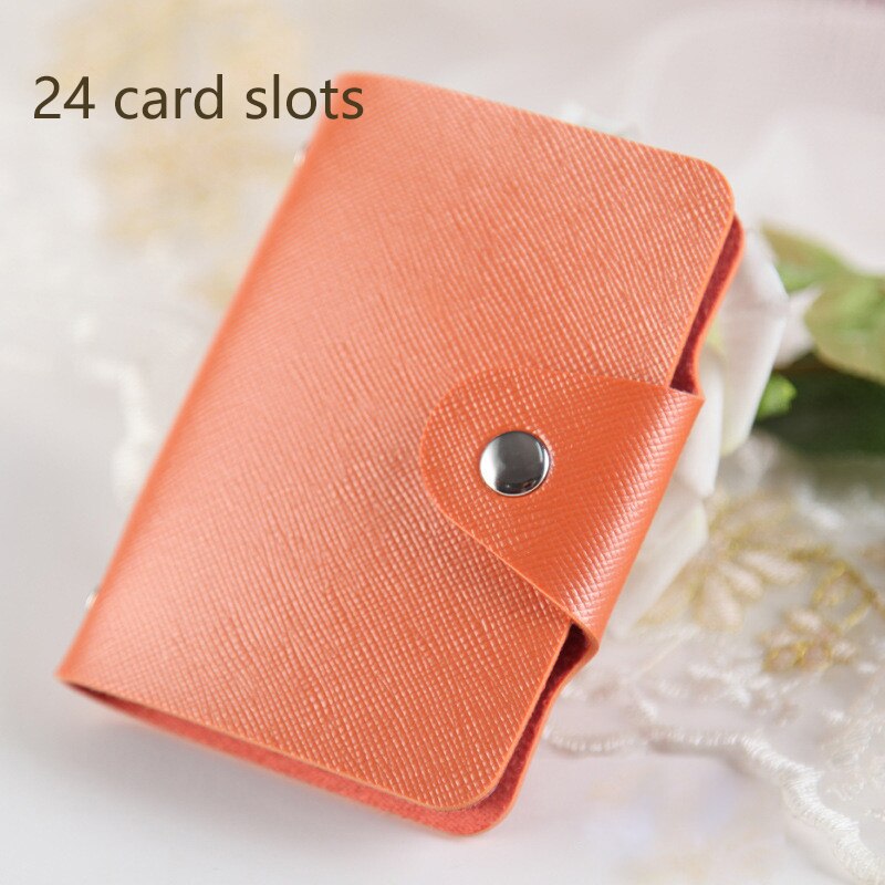 Waterproof Leather Function 24/12 Bits Card Case Business Card Holder Men Women Credit Passport Card Bag ID Passport Card Wallet: A-Orange