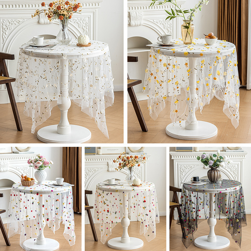 Broderi prästkrage sommar bordslöpare gasväv vårblommor blomma tyll födelsedag bröllopsfest hem matbordsdekor