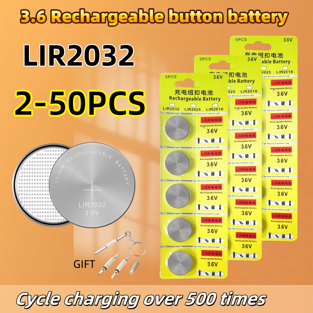 2-50PCS LIR2032 Conveniently Rechargeable Battery 2032 Lithium charging Can Replace 3.6v 40mAH CR2032 for watches Coin Battery