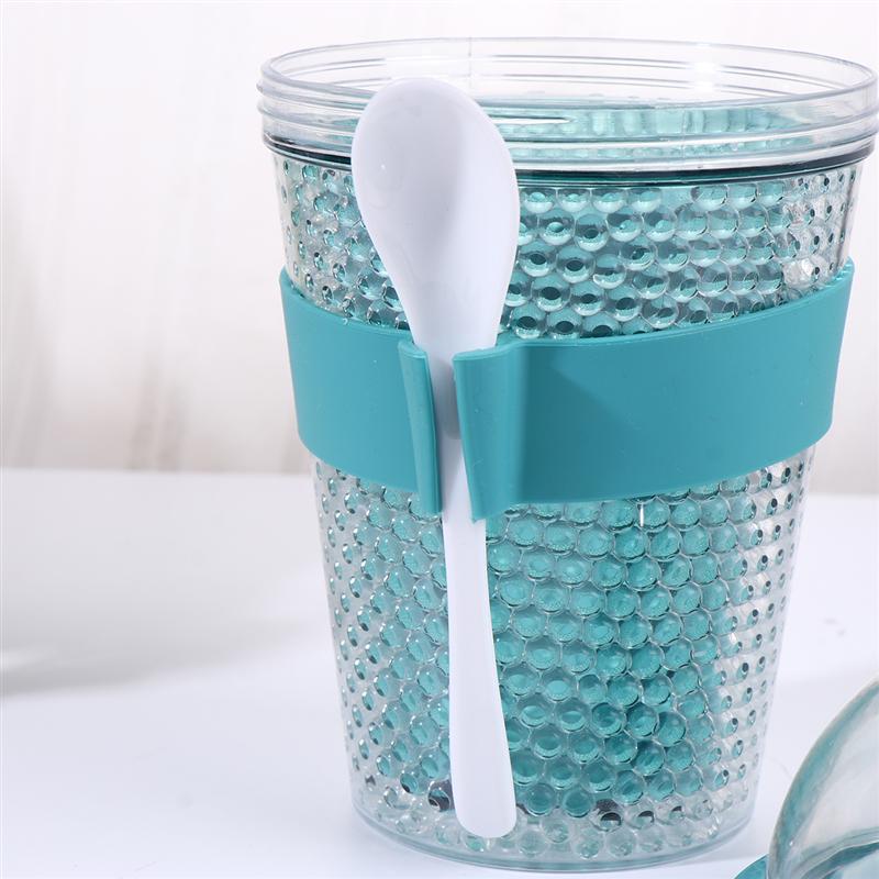 1pc kubek robić jogurtu o dużej pojemności plastikowy wielokrotnego użytku lekki kubek robić mleka dla dorosłych dzieci 360ml dwuwarstwowy kubek robić herbaty z łyżeczka w pokrywce