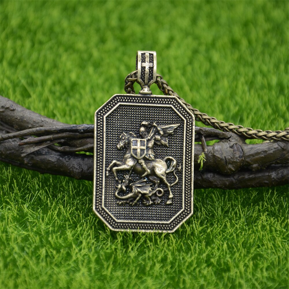 St. George Beschermen Ons Doden Dragon Saint Shield Hanger Religieuze Gebed Ketting Mannen Talisman Sieraden: Metal Chain Bronze