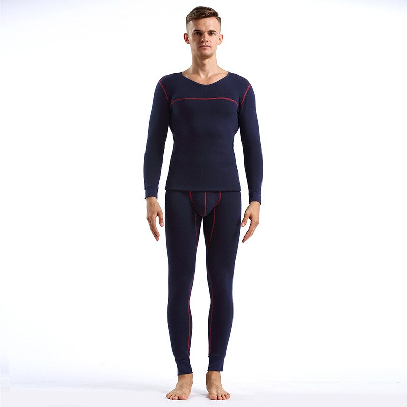Conjunto de ropa interior térmica de invierno para hombre, Calzoncillos largos de algodón, ropa interior gruesa de terciopelo, ropa térmica de M-XXL: Dark Blue / L