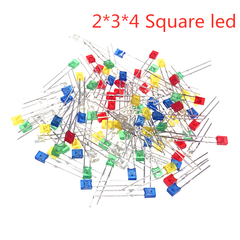 100 Uds. Diodos emisores de luz roja, rojo, rojo, blanco, azul, verde, amarillo 2*3*4 led cuadrados