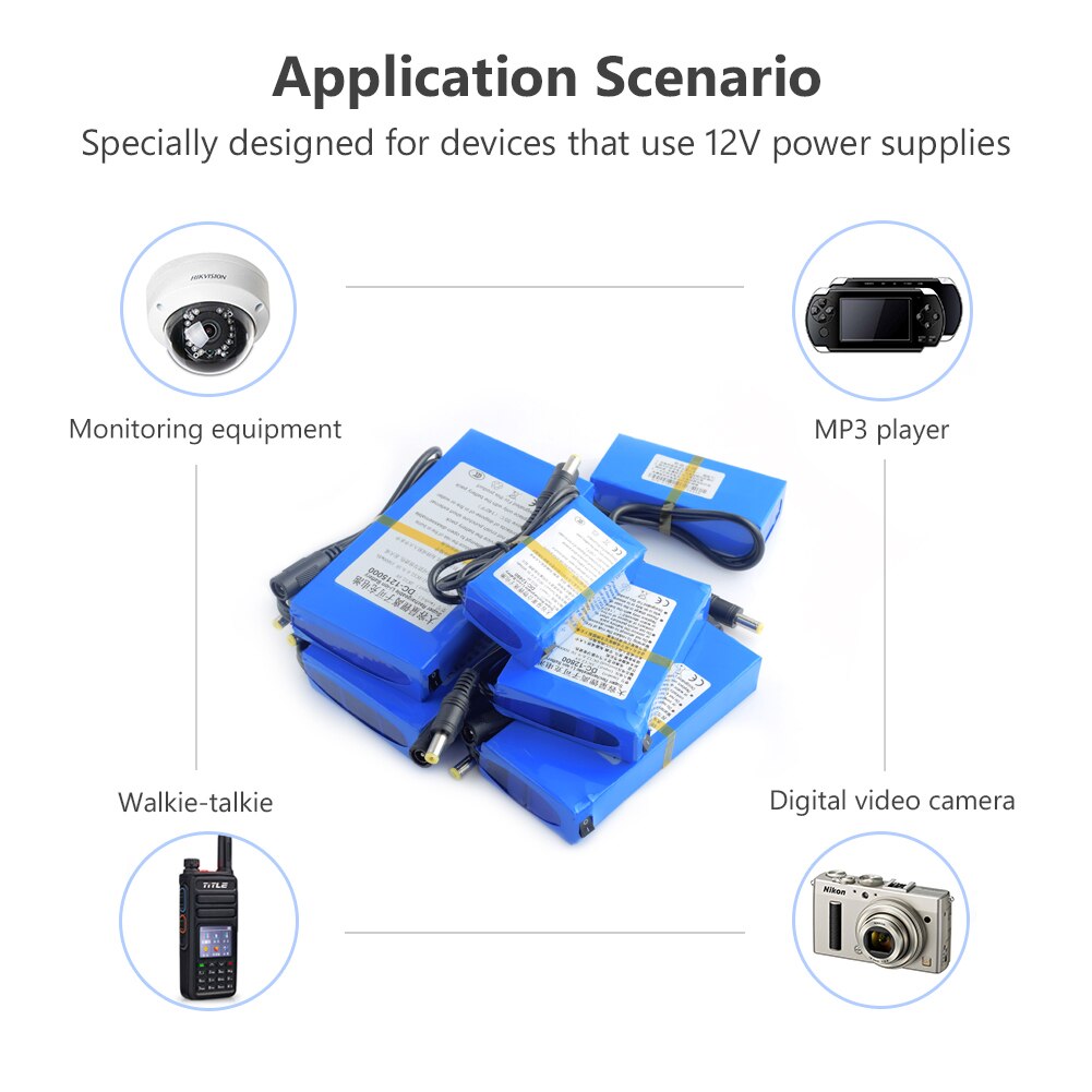 Li-ion Battery DC 12 V 12.6V Rechargeable Lithium Ion Battery Pack + On/Off Switch Bms 4800/6800/8000/9800/15000/20000mAh