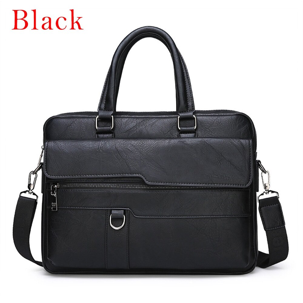 Retro Men Solid Color Bag Faux Leather Briefcase Large Capacity Tote Shoulder Bag Large Casual Business Laptop Briefcase: A black