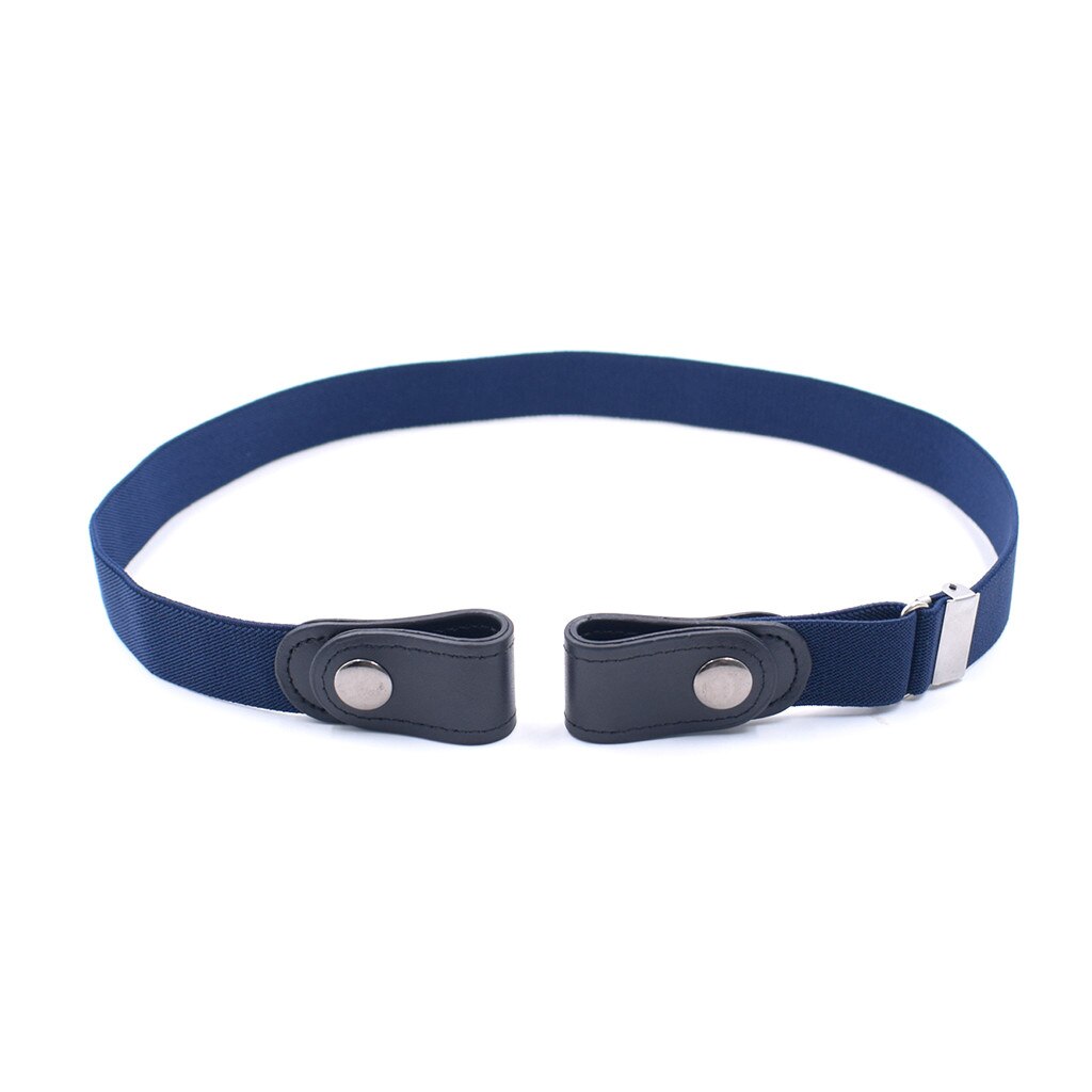 PU leather belt without buckle elastic invisible elastic belt Women /Men Children jeans belts no raised trouble: Navy 
