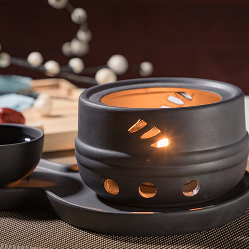 Vintage Ceramic Teapot Heating Base Coarse Pottery Tea Cup Warmer Heater Stove Tea Pot Base Candle Holder Japanese Teaware Warm