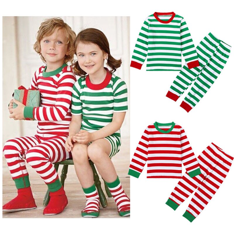 Jul baby barn drenge piger tøj stribet nattøj pyjamas sæt bomuld afslappet nattøj 1-7 år