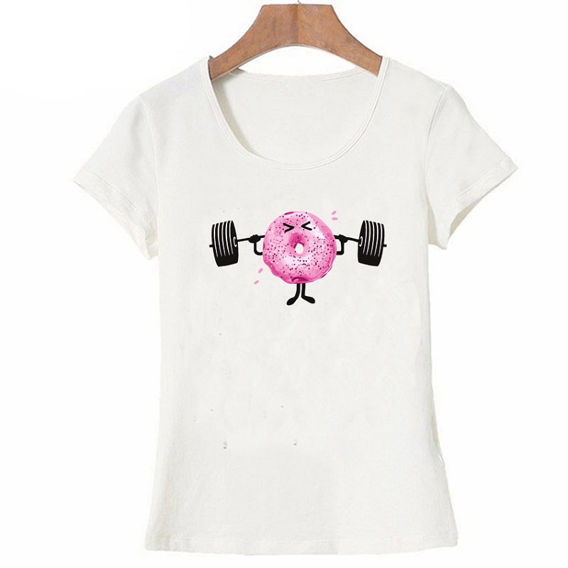 Donut Fitness Print Vrouwen T-shirt Zomer Korte Mouw O-hals Vrouwen Tops Tshirt Casual Tees Lady Esthetische