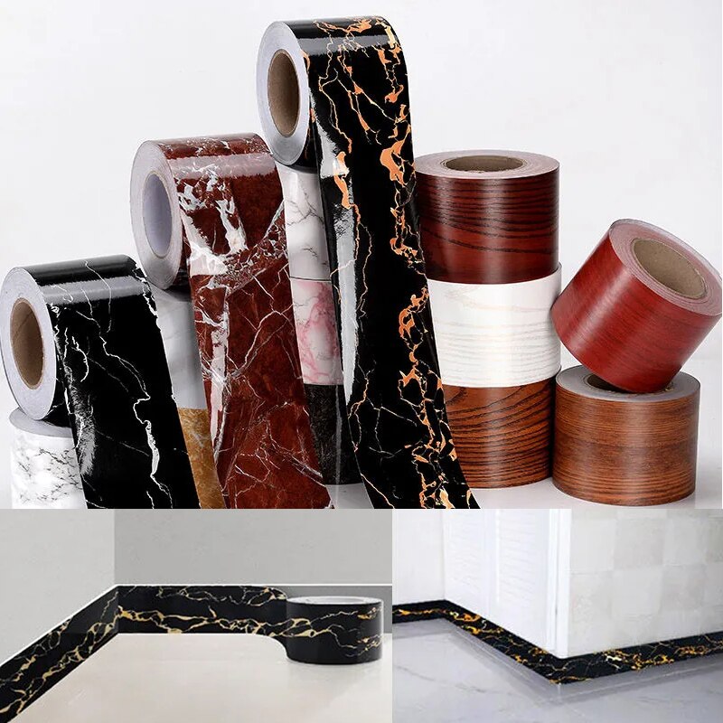 5M Self-Adhesive Baseboard Waterproof Living Room Bathroom Border Rustic Tile Wall Stickers Wallpaper Borders Home Decoration