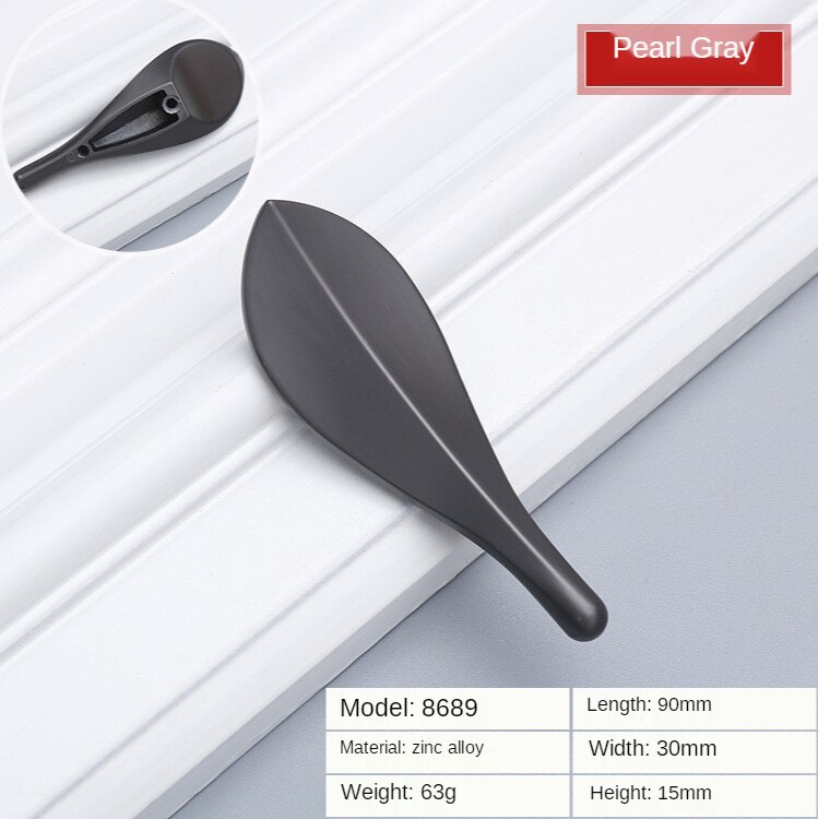 Tiradores de estilo nórdico con forma de hoja de oro y latón macizo, Pomo de puerta de armario de 32mm, tiradores de cajón de escritorio y muebles, con personalidad creativa: Pearl grey
