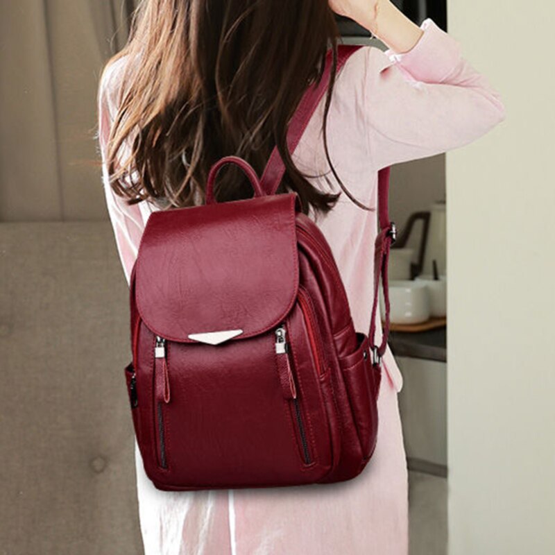 Casual Backpack Female Brand Leather Women's Backpack Large Capacity School Bag For Girls Double Zipper Leisure Shoulder Bags