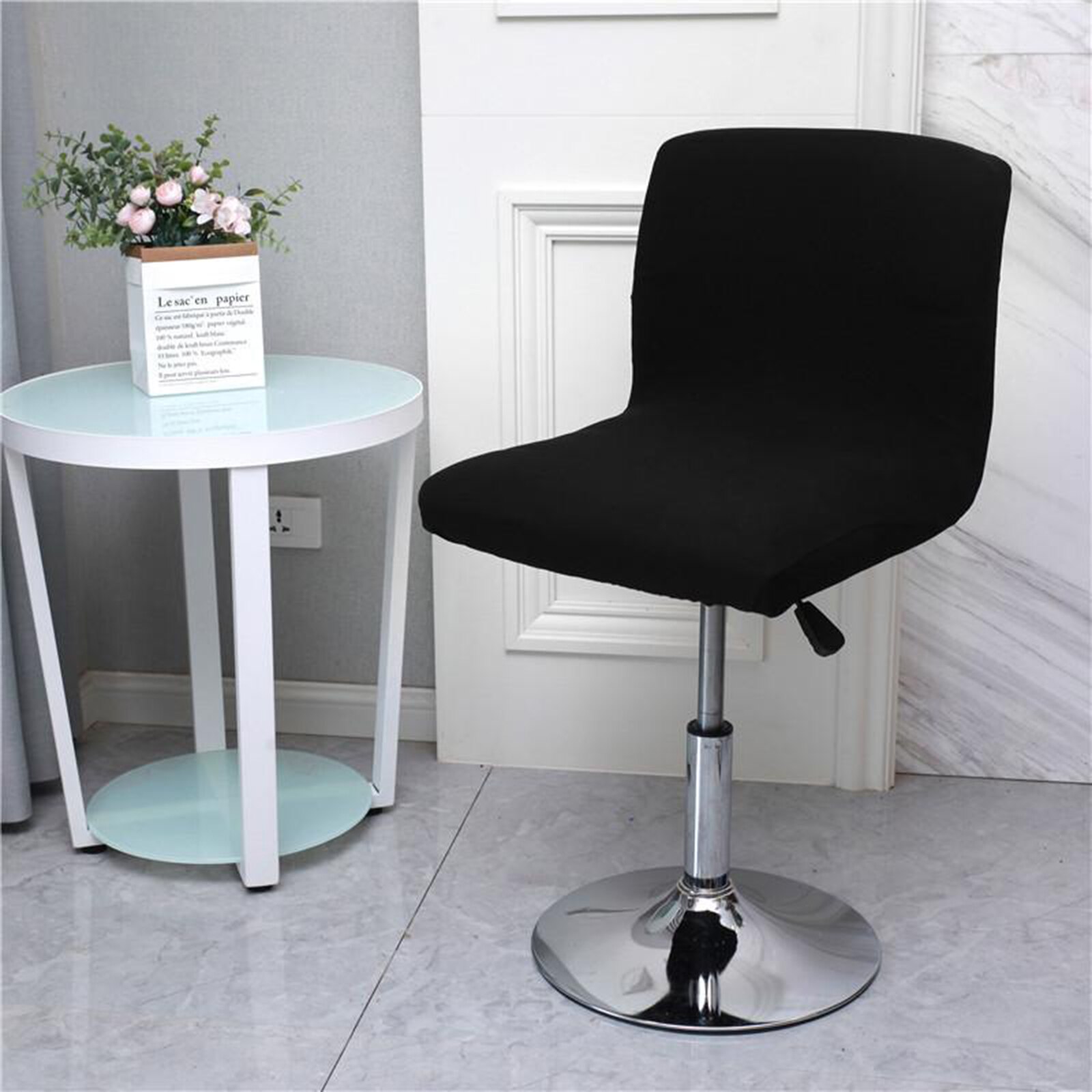 1x Bar Stool Chair Cover Low Back Resturant Hotel Dining Chair Slipcovers Chair Seat Protector: black