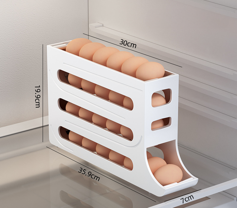 Eggs Holder for Fridge,4 Tiers Auto Rolling Fridge Egg Organizer,Space-Saving Egg Dispenser Holder,Holds 30 Eggs,Kitchen:  Light Yellow