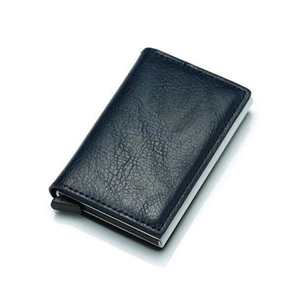 BISI GORO Men Vintage Blocking Rfid Wallet PU Leather Antitheft Credit Card Holder Unisex Security Information Aluminum Purse: Blue 9810