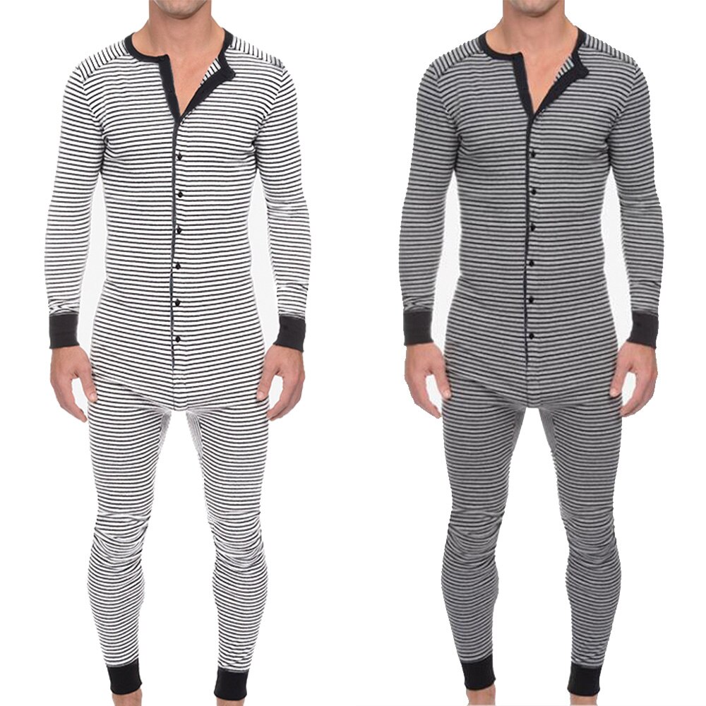 Men's Sleep Onesies Striped Printed One Piece Pyjamas Casual Jumpsuit Long Sleeve Sleepwear Romper Men Clothing Homewear