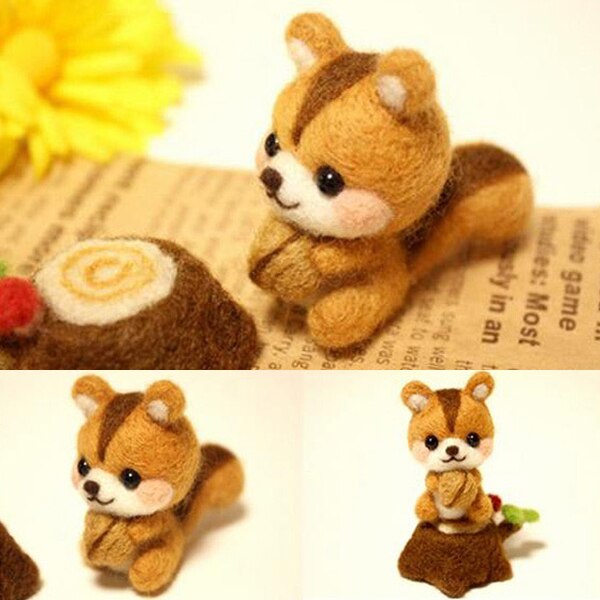 DIY Wool Felt Needle Felting Kit Raw Material for Adult Cartoon Animal Wool Felt DIY Raw Material Cartoon Animal for Adult XHC88: Squirrel