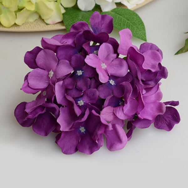 Flores artificiais da seda da flor do buquê da hortênsia com haste livre para o presente da decoração do casamento da casa jan88: dark purple