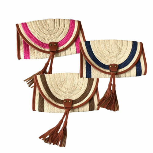 Summer Shoulder Bag Tassel Fringe Concealed Carry Crossbody Natural Rattan Handbag Purse Women Envelope Ladies Shoulder Bag