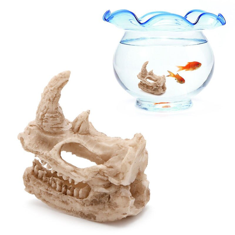 Artifical Rhino Skull Fish Tank Simulation Statue Ornament Landscape Crawler Dragon Lizard Decor Terrarium Reptile Cave House