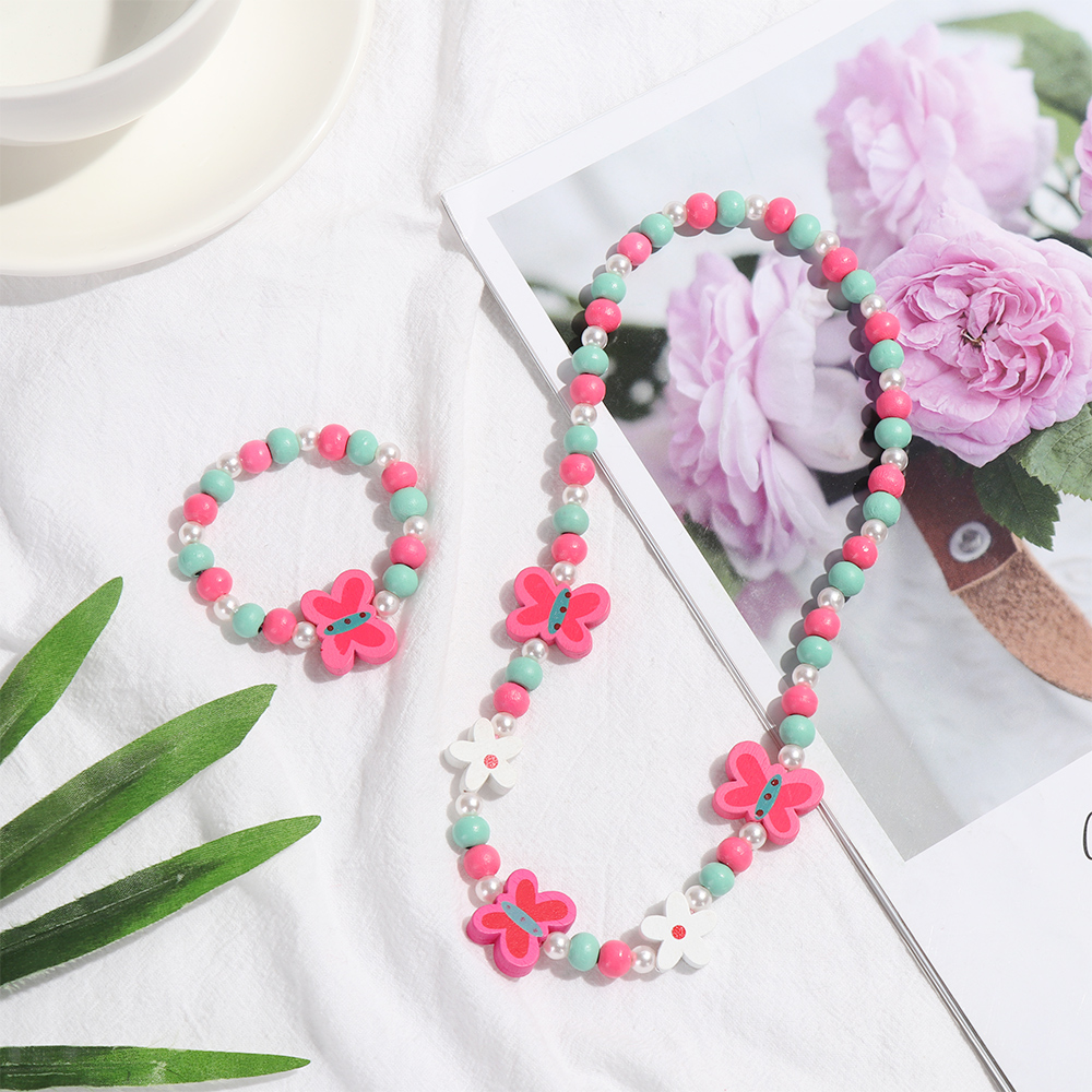 1 sæt pige perler legetøj halskæde armbånd sommerfugle blomster børn håndlavet halskæde tilbehør prinsesse smykker børn