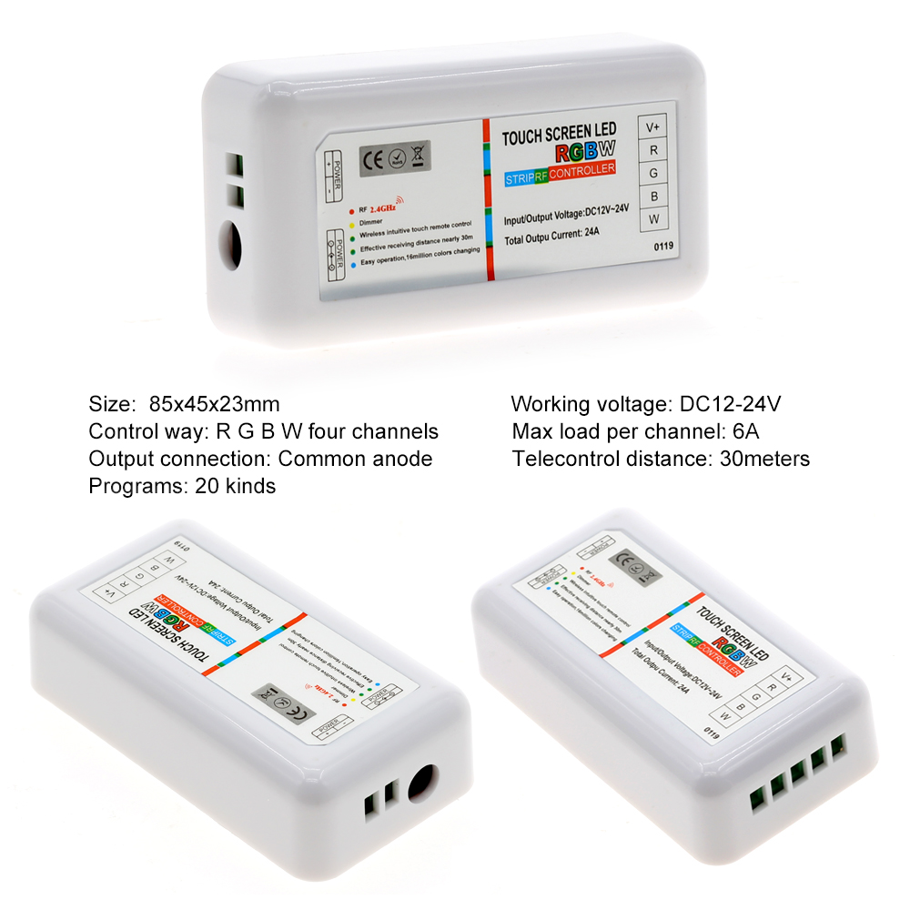 Touch screen rgb / rgbw led controller  dc12-24v 2.4g trådløs rf controller med fjernbetjening til rgb rgbw rgbww led strip lys 5050
